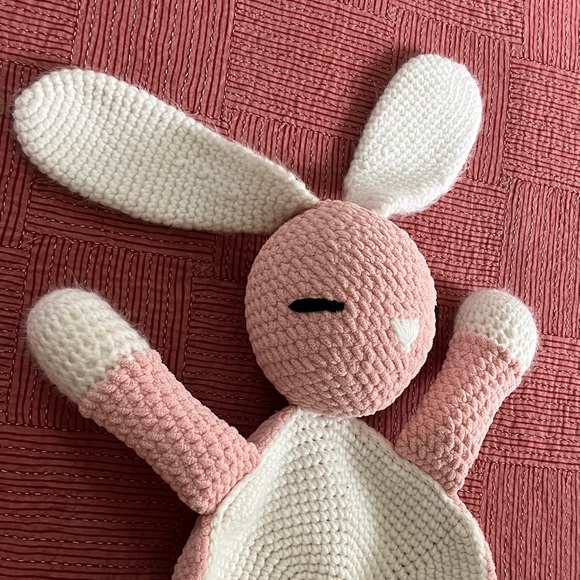 Large Pink and White handmade Crochet Bunny stuffy Toy - Picture 5 of 11